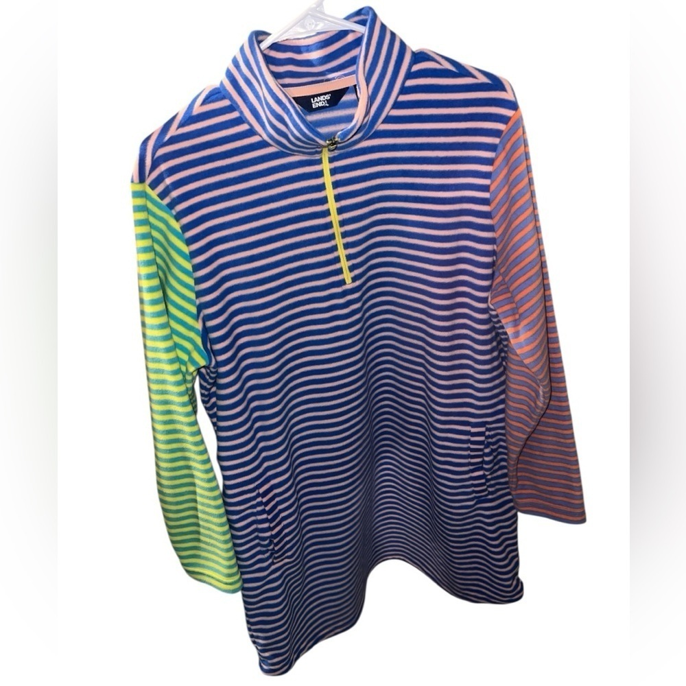 EUC Lands' End Quarter Zip Striped Fleece Dress & Tie Dye Rainbow Maxi Dress XL - Picture 2 of 11
